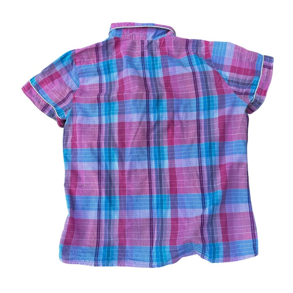 J. Crew Short-Sleeve Crinkle Cotton Pajama Set in Ombré Plaid Size Medium - Picture 8 of 10